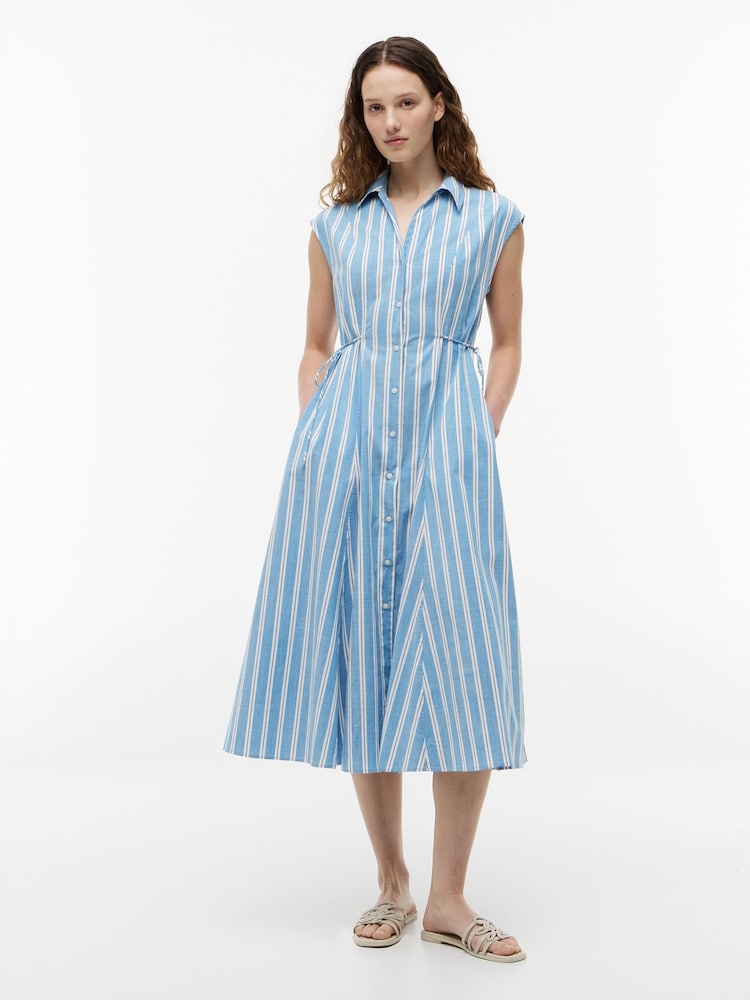Tommy Hilfiger Blue Tie Detail Cap Sleeve Midi Shirt Dress - Image 1 of 5 Tommy Hilfiger Blue Tie Detail Cap Sleeve Midi Shirt Dress - Image 1 of 5