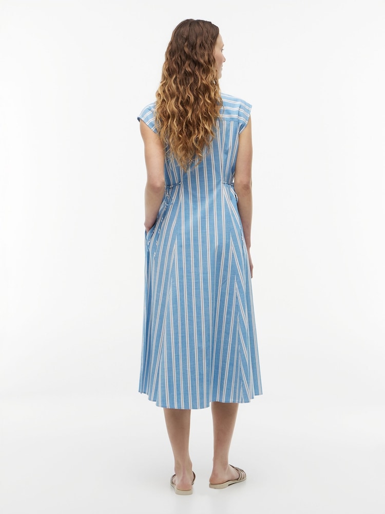 Tommy Hilfiger Blue Tie Detail Cap Sleeve Midi Shirt Dress - Image 2 of 5 Tommy Hilfiger Blue Tie Detail Cap Sleeve Midi Shirt Dress - Image 2 of 5
