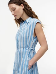 Tommy Hilfiger Blue Tie Detail Cap Sleeve Midi Shirt Dress - Image 3 of 5