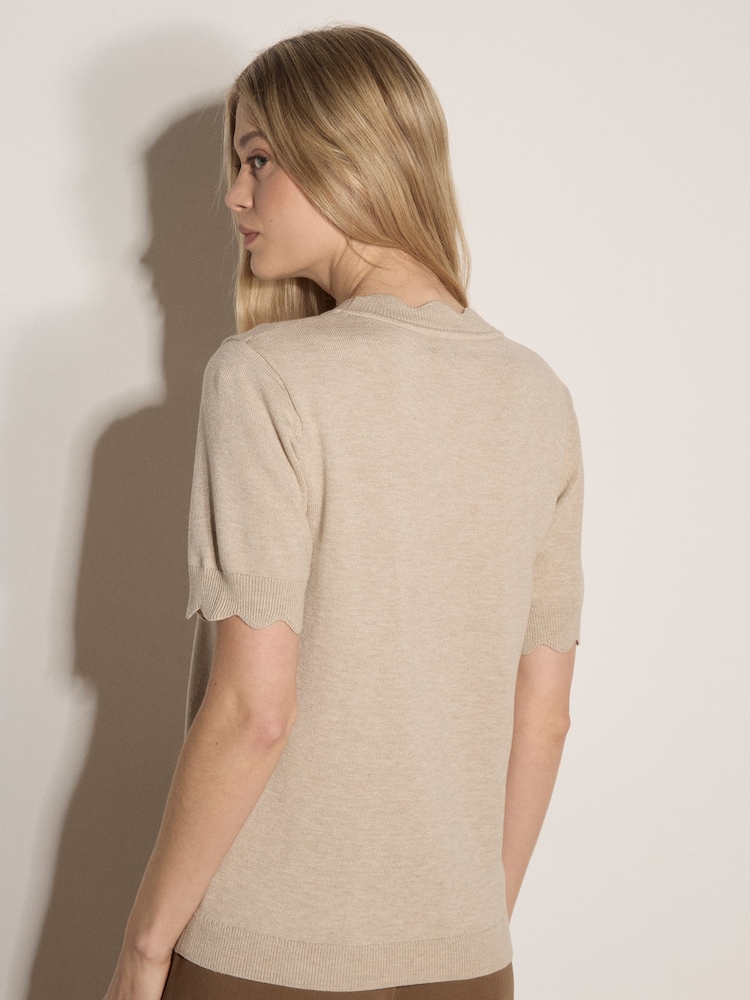 Apricot Natural Scallop Knitted T-Shirt - Image 4 of 4 Apricot Natural Scallop Knitted T-Shirt - Image 4 of 4