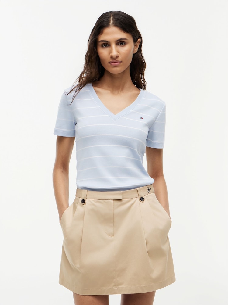 Tommy Hilfiger Blue Flag Embroidery Slim V-Neck T-Shirt - Image 1 of 5