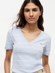 Tommy Hilfiger Blue Flag Embroidery Slim V-Neck T-Shirt - Image 4 of 5