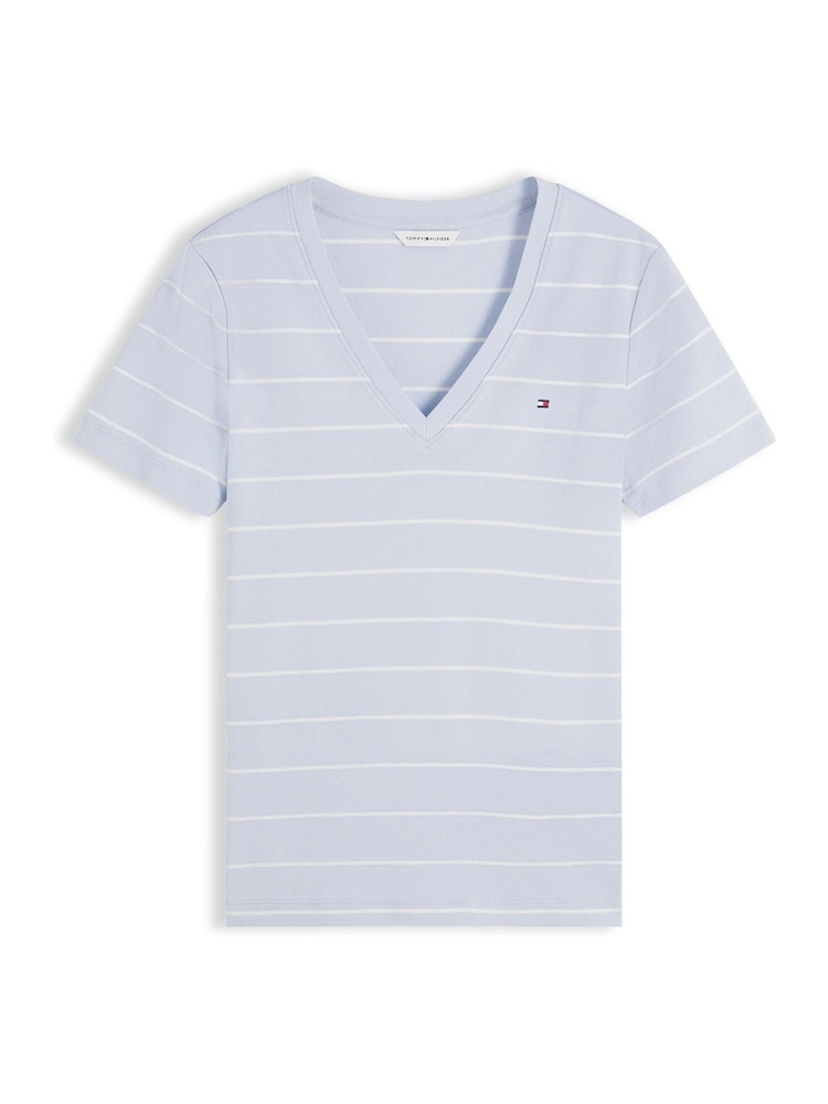 Tommy Hilfiger Blue Flag Embroidery Slim V-Neck T-Shirt - Image 5 of 5
