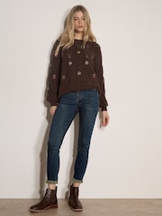 Apricot Brown Pointelle Knit Floral Embroidered Jumper - Image 2 of 4