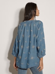 Apricot Blue Floral Embroidered Denim Blouse - Image 3 of 4