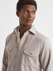 Reiss Wheat Melange Chaser Button-Through Twin Pocket Overshirt - Image 1 of 5