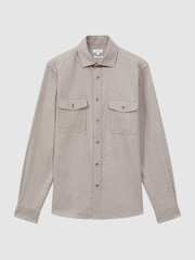 Reiss Wheat Melange Chaser Button-Through Twin Pocket Overshirt - Image 2 of 5