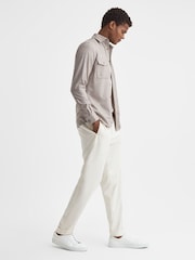 Reiss Wheat Melange Chaser Button-Through Twin Pocket Overshirt - Image 3 of 5