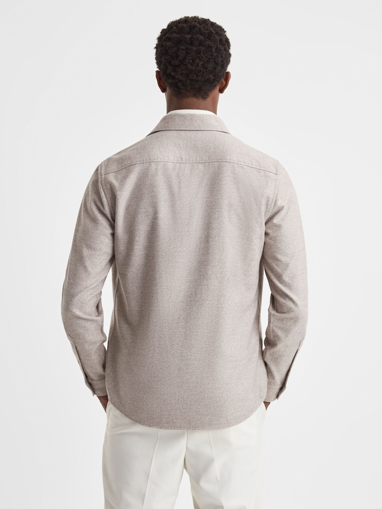 Reiss Wheat Melange Chaser Button-Through Twin Pocket Overshirt - Image 5 of 5
