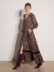 Apricot Dark Brown Paisley Floral Maxi Dress - Image 1 of 4