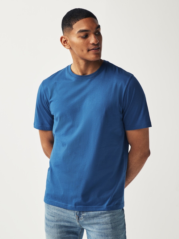Blue Bright Regular Fit Essential Crew Neck Cotton T-Shirt - Image 4 of 7