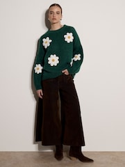 Apricot Green Chunky Knit Flower Applique Jumper - Image 1 of 4
