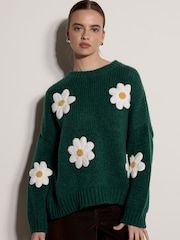 Apricot Green Chunky Knit Flower Applique Jumper - Image 4 of 4