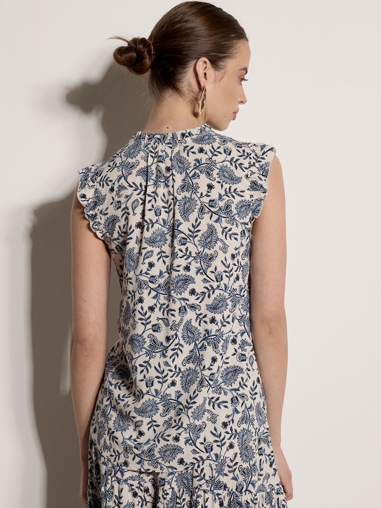 Apricot Cream Painterly Paisley Ruffle Top - Image 2 of 5 Apricot Cream Painterly Paisley Ruffle Top - Image 2 of 5