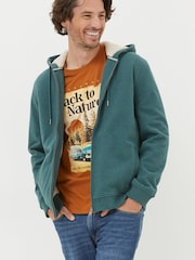 FatFace Green Fleece Lined Zip Hoodie - Image 1 of 5