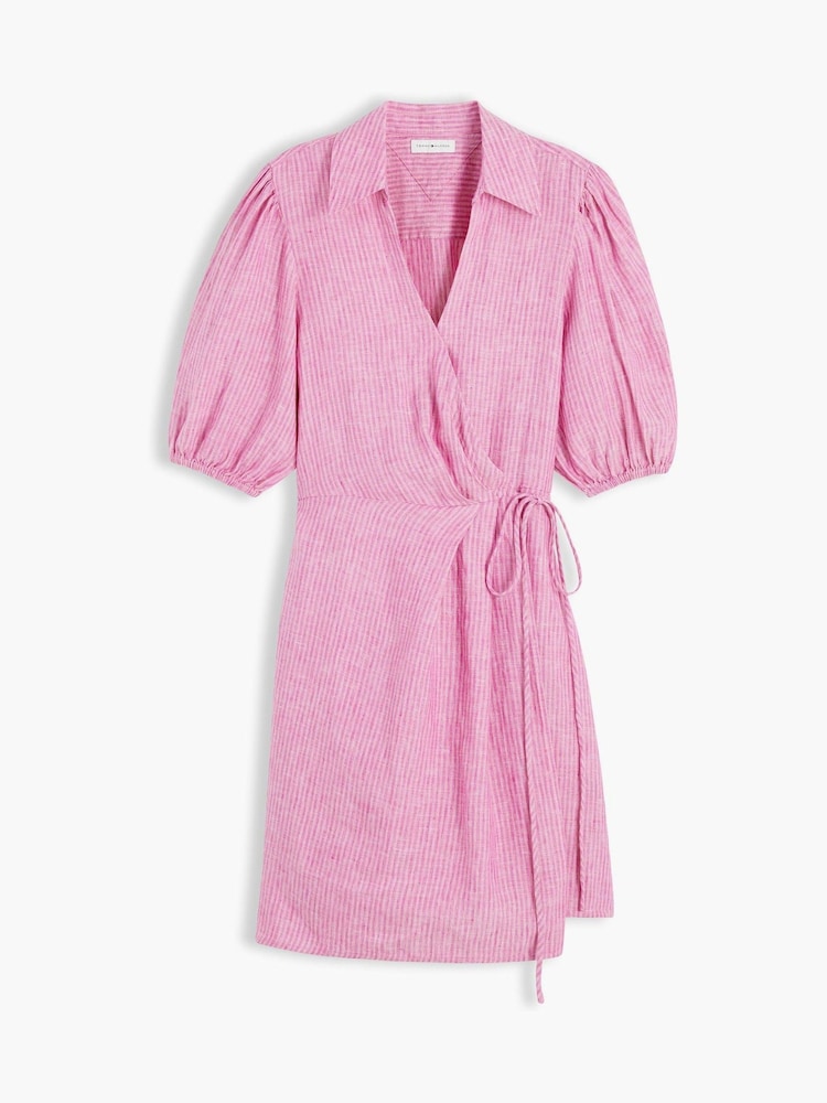Tommy Hilfiger Pink Pure Linen Relaxed Mini Wrap Dress - Image 5 of 5 Tommy Hilfiger Pink Pure Linen Relaxed Mini Wrap Dress - Image 5 of 5