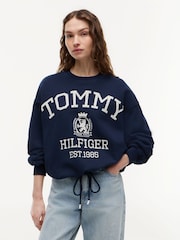 Tommy Hilfiger Blue Crest Logo Drawstring Hem Relaxed Sweatshirt - Image 1 of 5