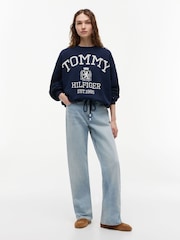 Tommy Hilfiger Blue Crest Logo Drawstring Hem Relaxed Sweatshirt - Image 3 of 5
