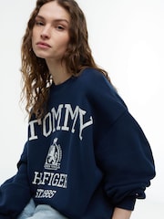 Tommy Hilfiger Blue Crest Logo Drawstring Hem Relaxed Sweatshirt - Image 4 of 5