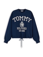 Tommy Hilfiger Blue Crest Logo Drawstring Hem Relaxed Sweatshirt - Image 5 of 5