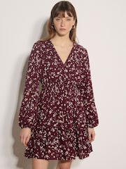 Apricot Red Floral Wrap Mini Dress - Image 1 of 5
