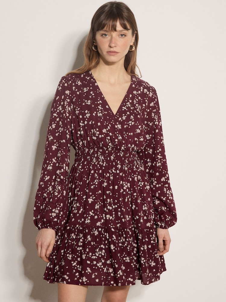 Apricot Red Floral Wrap Mini Dress - Image 1 of 5