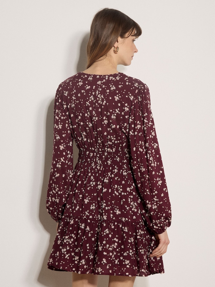 Apricot Red Floral Wrap Mini Dress - Image 2 of 5