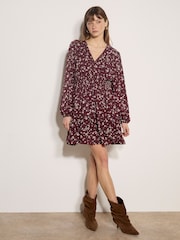 Apricot Red Floral Wrap Mini Dress - Image 4 of 5