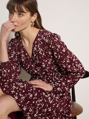 Apricot Red Floral Wrap Mini Dress - Image 5 of 5