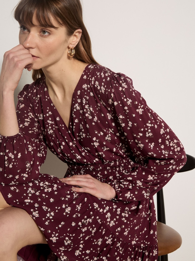 Apricot Red Floral Wrap Mini Dress - Image 5 of 5