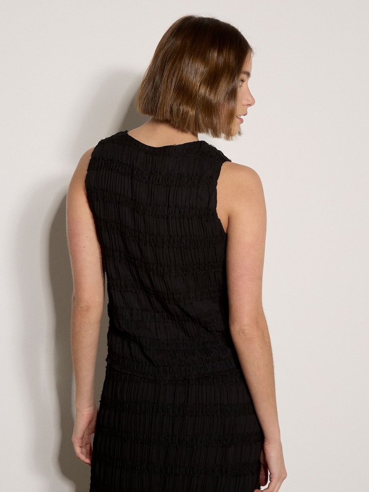 Apricot Black Ruched Chiffon Shell Top - Image 4 of 4