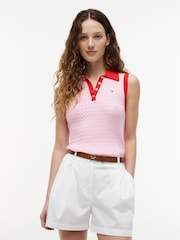 Rosa - Tommy Hilfiger Kabelstickad Slim Ärmlös Jumper - Bild 1 av 5