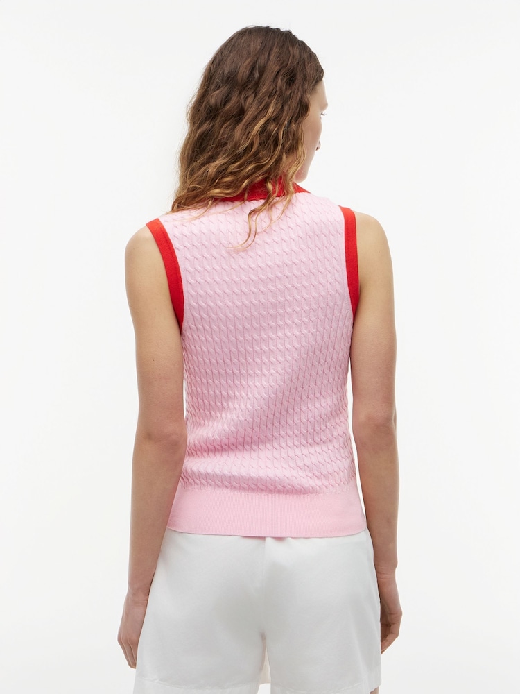 Rosa - Tommy Hilfiger Kabelstickad Slim Ärmlös Jumper - Bild 2 av 5