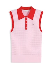 Rosa - Tommy Hilfiger Kabelstickad Slim Ärmlös Jumper - Bild 5 av 5