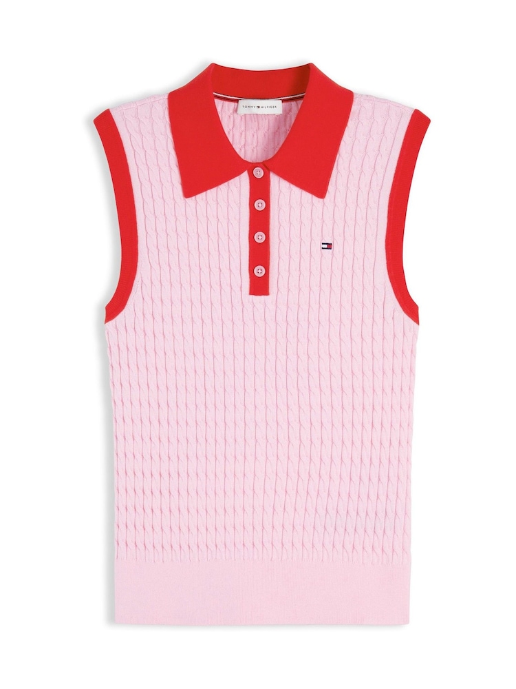 Rosa - Tommy Hilfiger Kabelstickad Slim Ärmlös Jumper - Bild 5 av 5
