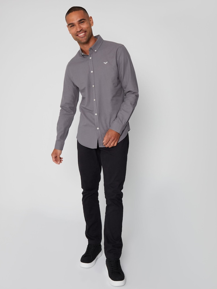 Threadbare Grey Oxford Long Sleeve Shirt - Image 1 of 4