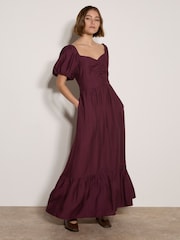 Apricot Red Smocked Shimmer Maxi Dress - Image 1 of 4