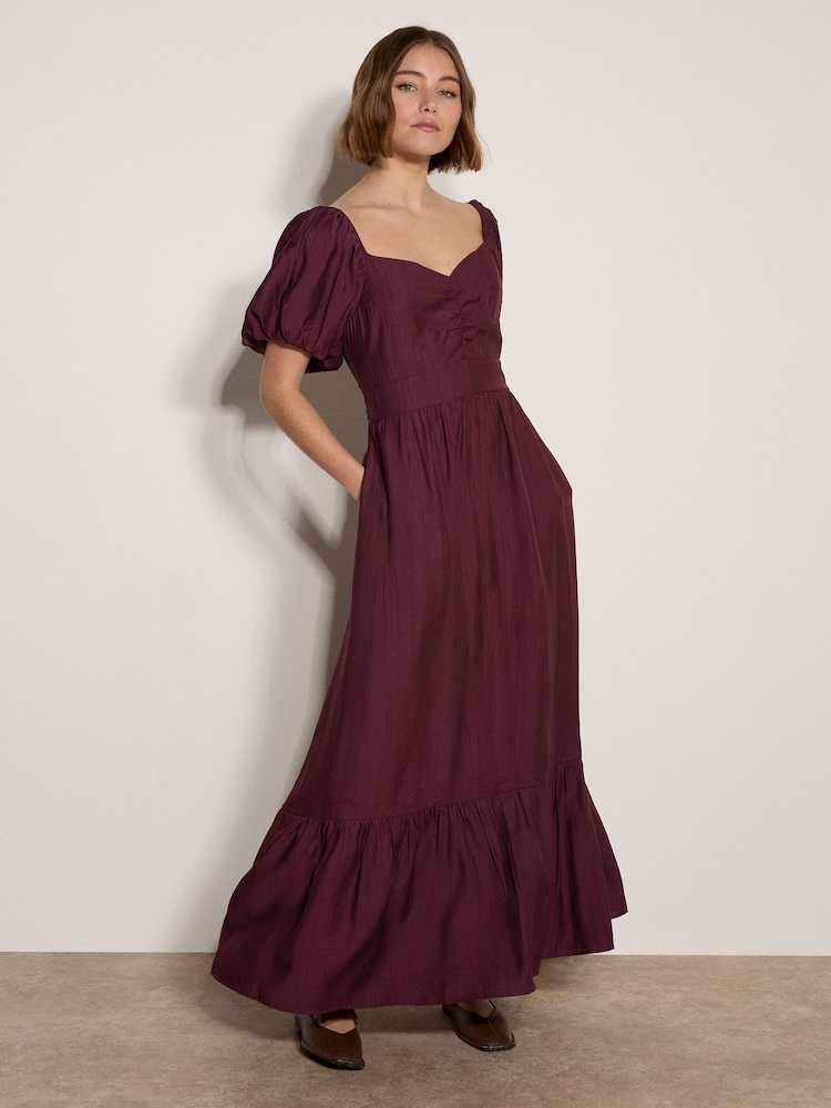Apricot Red Smocked Shimmer Maxi Dress - Image 1 of 4