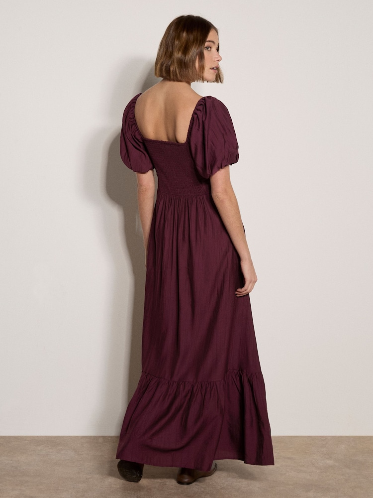 Apricot Red Smocked Shimmer Maxi Dress - Image 2 of 4