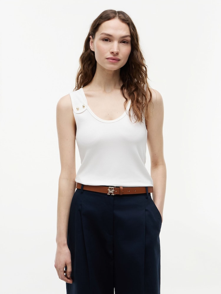 Tommy Hilfiger Natural Gold-Tone Button Ribbed Tank Top - Image 1 of 5 Tommy Hilfiger Natural Gold-Tone Button Ribbed Tank Top - Image 1 of 5