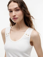 Tommy Hilfiger Natural Gold-Tone Button Ribbed Tank Top - Image 4 of 5