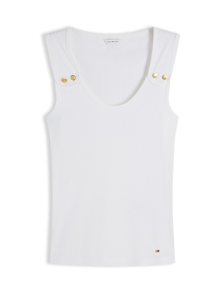 Tommy Hilfiger Natural Gold-Tone Button Ribbed Tank Top - Image 5 of 5 Tommy Hilfiger Natural Gold-Tone Button Ribbed Tank Top - Image 5 of 5