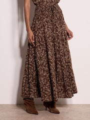 Apricot Brown Painterly Paisley Tiered Maxi Skirt - Image 1 of 5