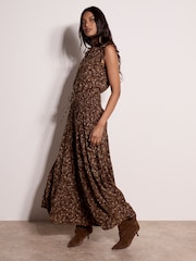Apricot Brown Painterly Paisley Tiered Maxi Skirt - Image 2 of 5