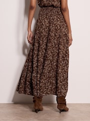 Apricot Brown Painterly Paisley Tiered Maxi Skirt - Image 4 of 5