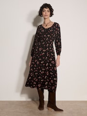 Apricot Black Floral Midi Dress - Image 1 of 4