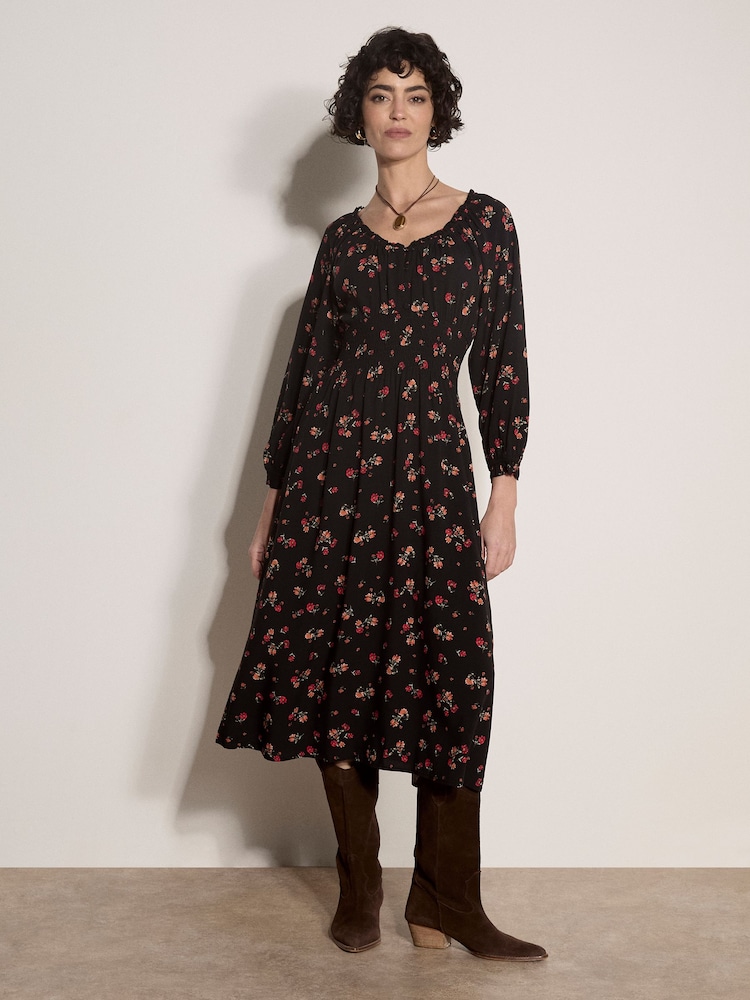 Apricot Black Floral Midi Dress - Image 1 of 4 Apricot Black Floral Midi Dress - Image 1 of 4