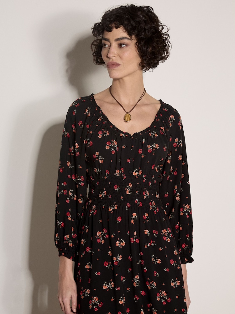 Apricot Black Floral Midi Dress - Image 2 of 4 Apricot Black Floral Midi Dress - Image 2 of 4