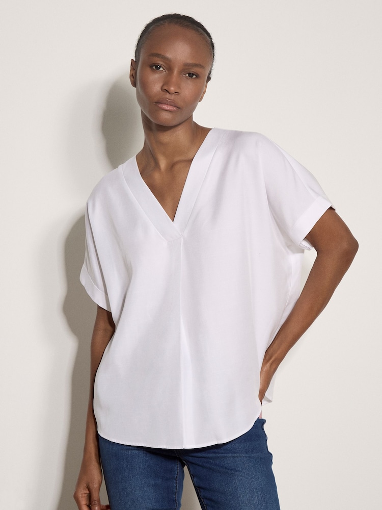 Apricot White Pleated V-Neck Blouse - Image 1 of 4 Apricot White Pleated V-Neck Blouse - Image 1 of 4