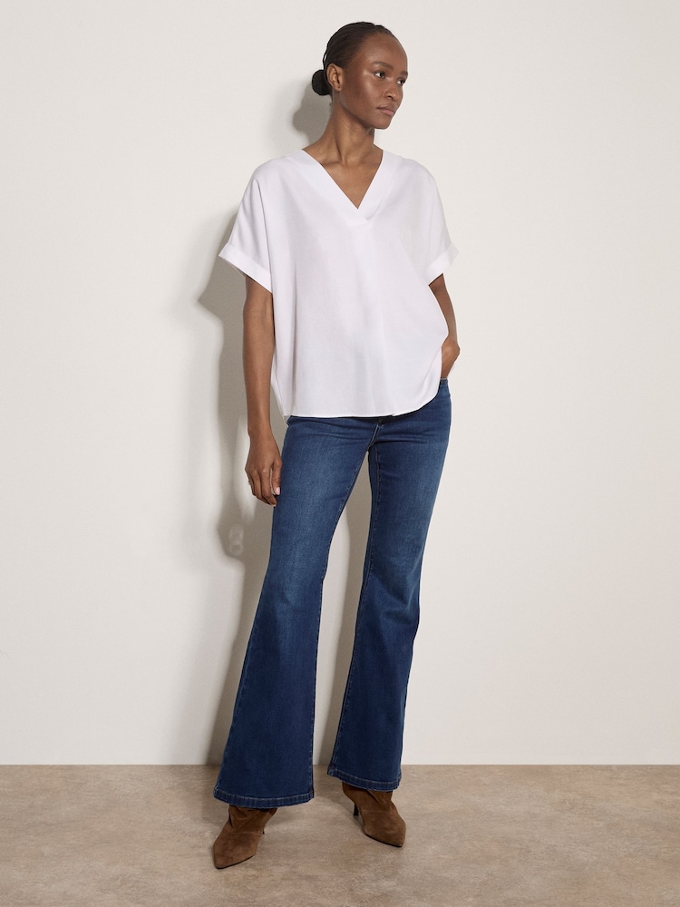 Apricot White Pleated V-Neck Blouse - Image 2 of 4 Apricot White Pleated V-Neck Blouse - Image 2 of 4